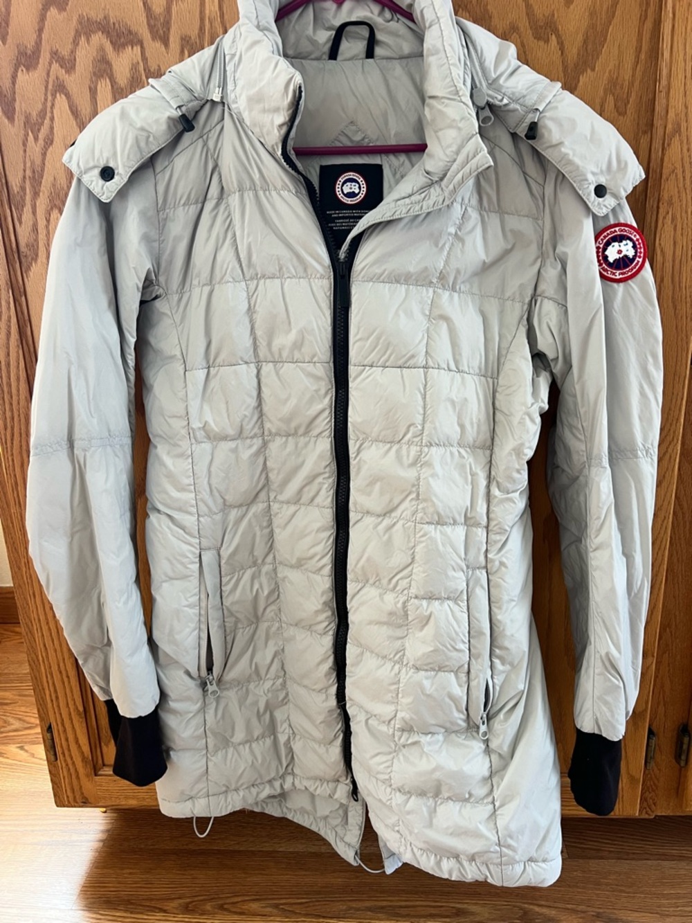 Canada Goose Light Gray Quilted Down Jacket with Hood